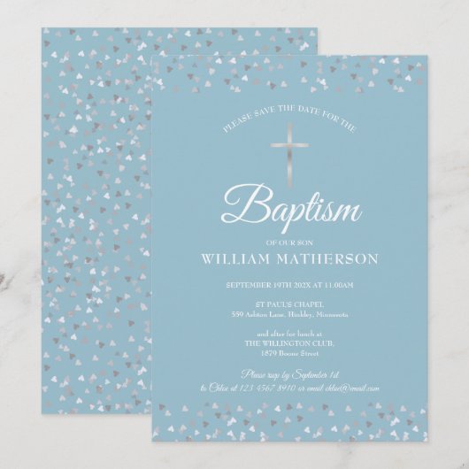 Doopfeest Hartjes Confetti Save The Date (Voorkant / Achterkant)