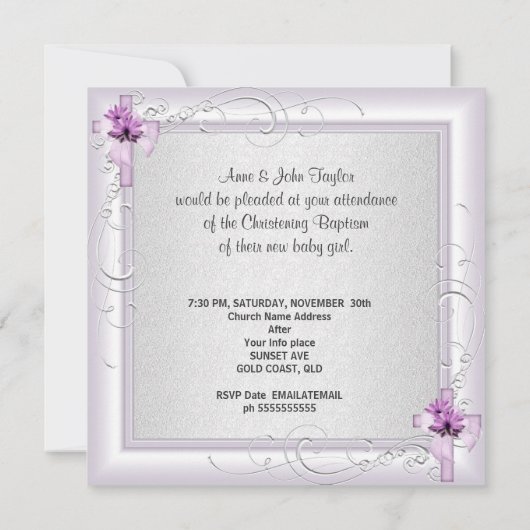 Doopfeest Meisje Doop Wit Lilac Roze Kaart (Achterkant)