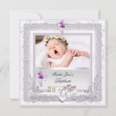 Doopfeest Meisje Doop Wit Lilac Roze Kaart (Voorkant)
