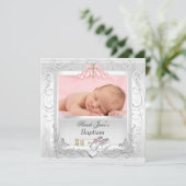 Doopfeest meisje doop witte roze kaart (Staand voorkant)