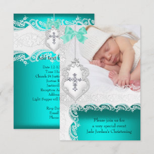 Doopfeest Meisje of Jongen Jade Turquoise Witte Ka Kaart