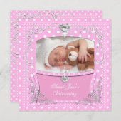 Doopfeest Meisje Roze Stippen 2 Kaart (Voorkant / Achterkant)