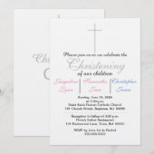 Doopfeest Roze Blauwe Drie-eiige Uitnodiging (Voorkant / Achterkant)