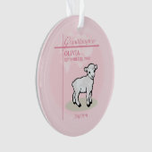 Doopfeest Roze Meisje Lam Naam en Datum Ornament (voorkant)