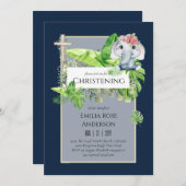 Doopfeest uitnodiging voor meisjes Baby Olifant Ju (Voorkant / Achterkant)