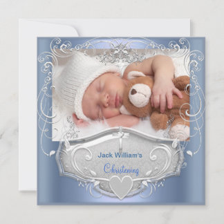 Doopfeest voor baby jongen, doop, blauwe zilveren  kaart