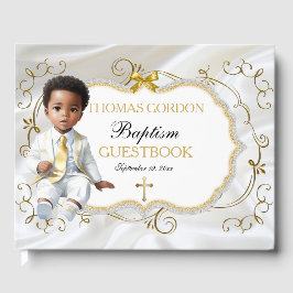 Doopfeest voor baby jongen Wit & Goud Kruis Gastenboek