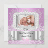 Doopfeest voor baby meisje roze paars kaart (Voorkant)