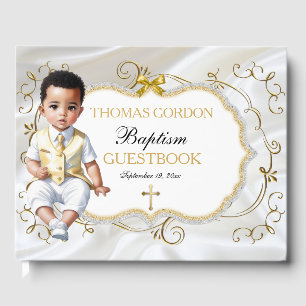 Doopfeest voor babyjongens, wit & goud kruis gastenboek