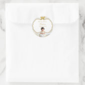 Doopfeest voor meisje, wit & goud ronde sticker (Tas)