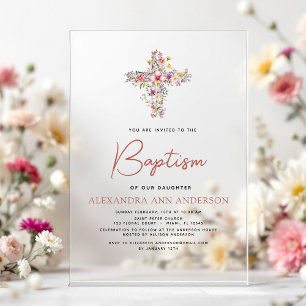 Doopfeest Wilde Bloem Stof Roze Roos Groene Tinten Acryl Uitnodigingen