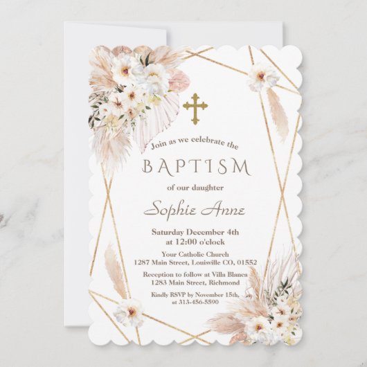 Doopfeest Woestijn Witte Rozen Pampas Gras Meisje Kaart (Voorkant)