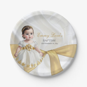 Doopfeestje baby meisje wit & goud papieren bordje