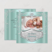 Doopfeestje voor baby jongen Munt Zilver Kruis Kaart (Voorkant / Achterkant)