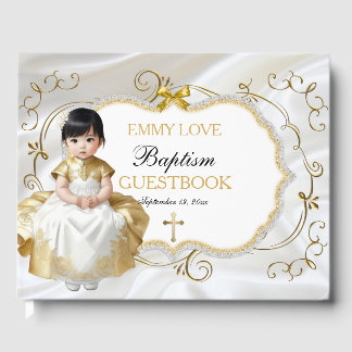 Doopfeestje voor babymeisje Wit & Gouden Kruis Gastenboek