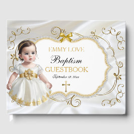 Doopfeestje voor meisje, doop witte en gouden krui gastenboek