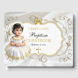 Doopfeestje voor meisje, witte en gouden kruis gastenboek