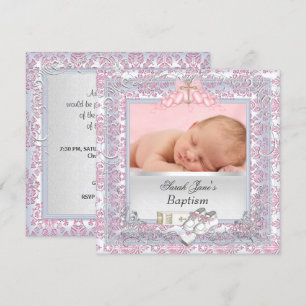 Doopfeestje voor meisjes, doop, wit roze kaart