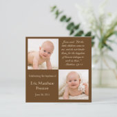 Doopfoto uitnodigen met bijbelvers kaart (Staand voorkant)