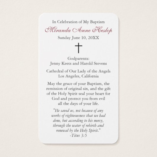 doopgebed |  roze visitekaartje (Achterkant)