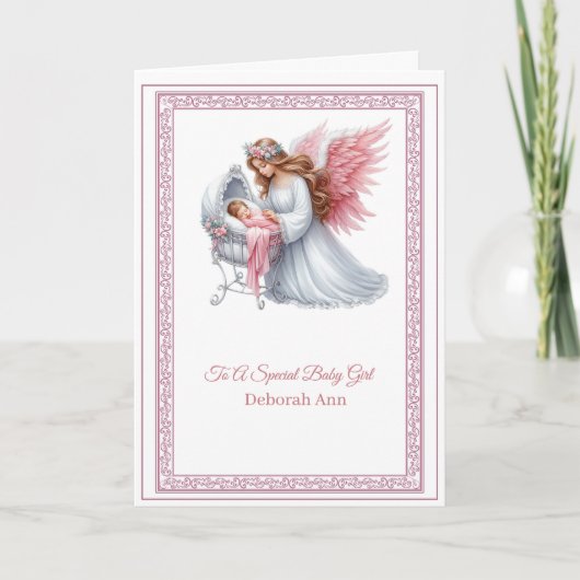  doopgroet met engel en Baby Kaart (Voorkant)