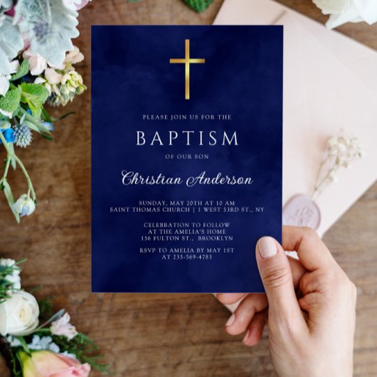 Doopjongen Elegant Koningsblauw Aquarel Kaart