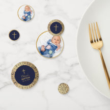 Doopjongen foto marineblauw goud rozen vintage