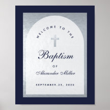 Doopjongen Navy Blauw Zilveren Boog Welkomstbord