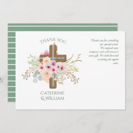 Doopkaart BEDANKJE - salie roze Flora kruis Kaart