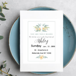 Doopkaart minimalistisch met kruis en bloemen kaart