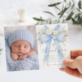 Doopkaart voor babyjongen met bloemen en foto dank kaart