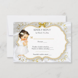 Doopkaart voor meisje in goud RSVP kaartje
