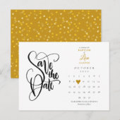 Doopkalender Bewaar de Datum Gouden Hart Aankondigingskaart (Voorkant / Achterkant)