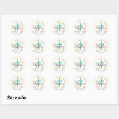 Doopkrans en kruis naam kind ronde sticker (Vel)