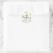 Doopkrans en kruis naam kind ronde sticker (Tas)