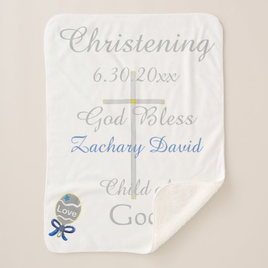 Doopkruis Jongen Blauw Star Rattle Medium Sherpa Deken (Voorkant)