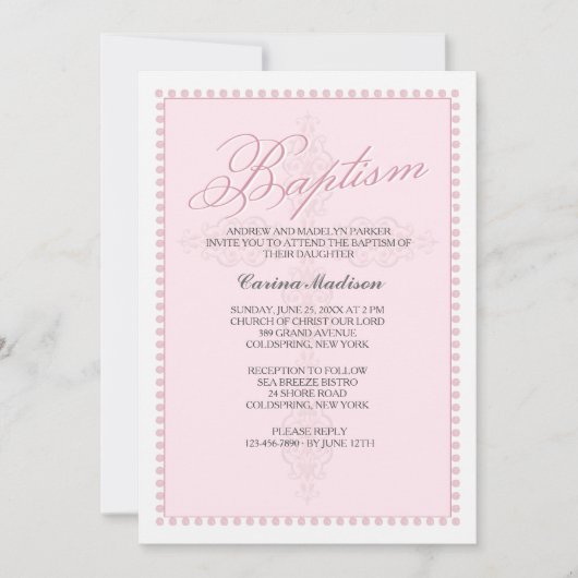 Doopkruis Roze Uitnodiging (Voorkant)