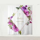 Doopmeisje achtergrond - Paarse Bloemen Wandkleed (Voorkant)