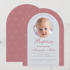 Doopmeisje foto moderne arch dusty rose script kaart