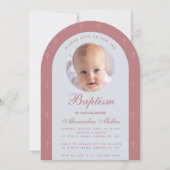 Doopmeisje foto moderne arch dusty rose script kaart (Voorkant)