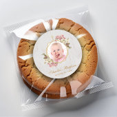 Doopmeisje Foto Roze Orchideeën Marmer Goud Bloemm Ronde Sticker