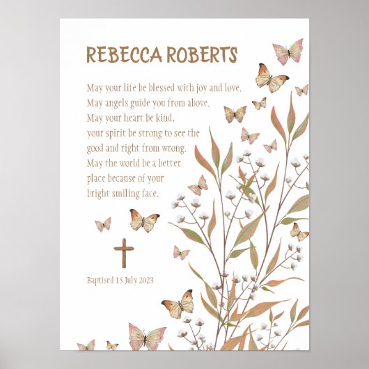 Doopmeisje Waterverf Vlinders Poster (Voorkant)