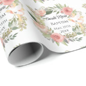 Doopnaam Datum Cross Dove Spring Flowers Cadeaupapier (Rol Hoek)