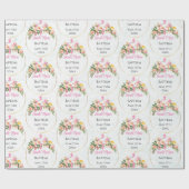 Doopnaam Datum Pink Floral Spray Cadeaupapier (Vlak)
