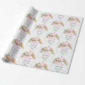 Doopnaam Datum Pink Floral Spray Cadeaupapier (Uitgerold)