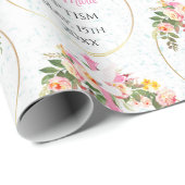 Doopnaam Datum Pink Floral Spray Cadeaupapier (Rol Hoek)