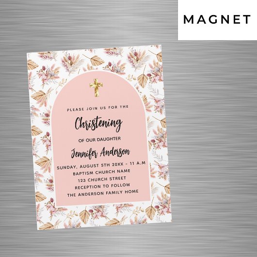 Dooppampas bloemen roos goudroze luxe magnetische uitnodiging