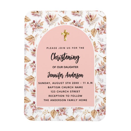 Dooppampas bloemetjes roos gouden uitnodiging magneet (Verticaal)