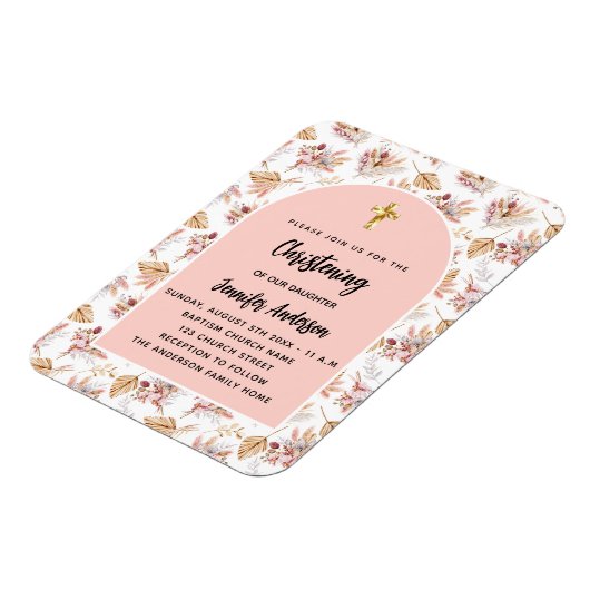 Dooppampas bloemetjes roos gouden uitnodiging magneet (Linkerzijde)