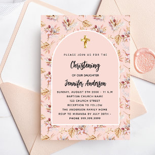 dooppampas florals roos gouden roze meisje uitnodiging briefkaart